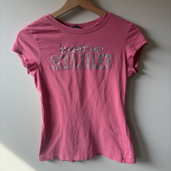 bebe Tops - Bebe Pink Sequin Baby Tee with Scrunch Back